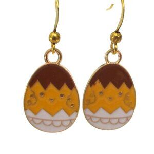 New Easter Egg Chick Enamel Goldtone Drop Earrings - Easter Jewelry - Gift Box